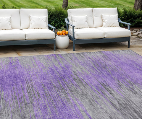 8' X 10' Purple Gray And Charcoal Abstract Washable Indoor Outdoor Area Rug