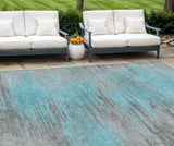 8' X 10' Teal Blue Charcoal And Gray Abstract Washable Indoor Outdoor Area Rug