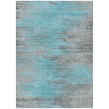 8' X 10' Teal Blue Charcoal And Gray Abstract Washable Indoor Outdoor Area Rug