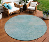 8' Aqua Teal Blue And Gray Round Abstract Washable Indoor Outdoor Area Rug