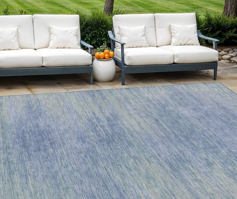8' X 10' Denim Blue And Sky Blue Abstract Washable Indoor Outdoor Area Rug