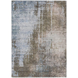 3' X 5' Brown Taupe And Navy Blue Abstract Washable Indoor Outdoor Area Rug
