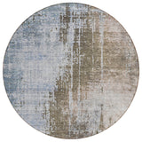 8' Brown Taupe And Navy Blue Round Abstract Washable Indoor Outdoor Area Rug