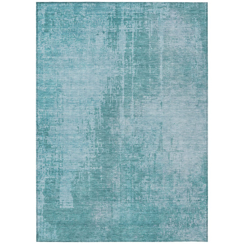 5' X 8' Aqua Teal Blue And Gray Abstract Washable Indoor Outdoor Area Rug