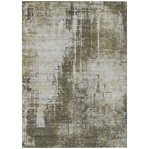 5' X 8' Brown And Tan Abstract Washable Indoor Outdoor Area Rug