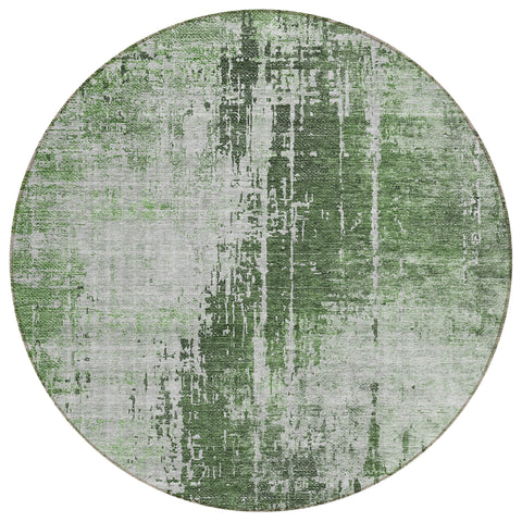 8' Fern Green And Green Round Abstract Washable Indoor Outdoor Area Rug
