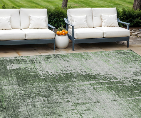 8' X 10' Fern Green And Green Abstract Washable Indoor Outdoor Area Rug