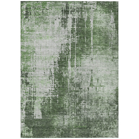 8' X 10' Fern Green And Green Abstract Washable Indoor Outdoor Area Rug