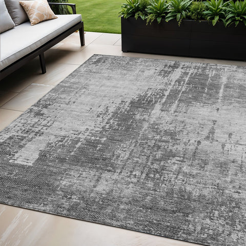 5' X 8' Gray Charcoal And Silver Abstract Washable Indoor Outdoor Area Rug