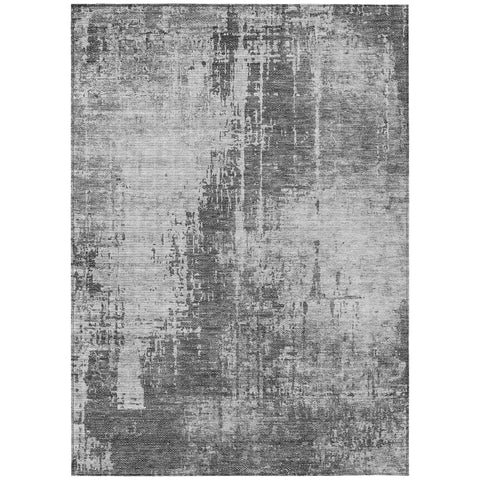 5' X 8' Gray Charcoal And Silver Abstract Washable Indoor Outdoor Area Rug