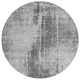 8' Gray Charcoal And Silver Round Abstract Washable Indoor Outdoor Area Rug