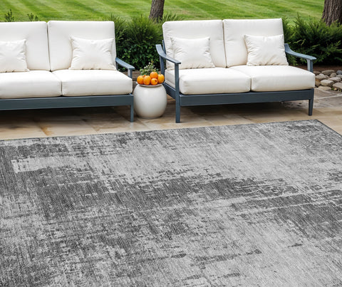 8' X 10' Gray Charcoal And Silver Abstract Washable Indoor Outdoor Area Rug