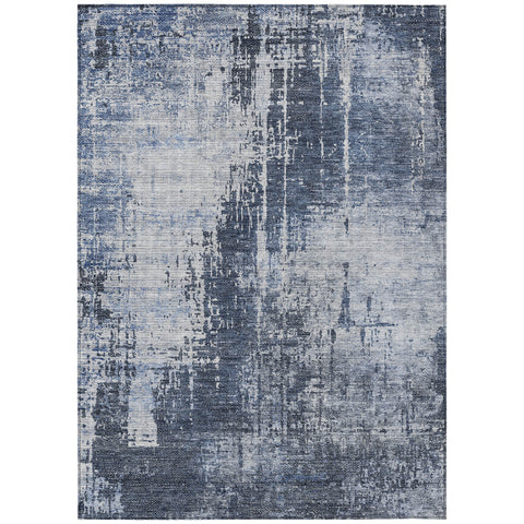 8' X 10' Navy Blue And Sky Blue Abstract Washable Indoor Outdoor Area Rug