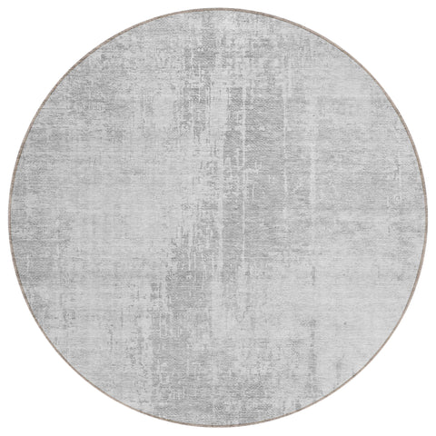 8' Silver And Gray Round Abstract Washable Indoor Outdoor Area Rug