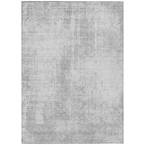 8' X 10' Silver And Gray Abstract Washable Indoor Outdoor Area Rug