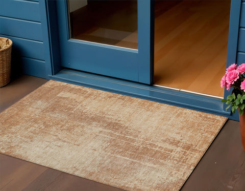 3' X 5' Terra Cotta And Copper Abstract Washable Indoor Outdoor Area Rug