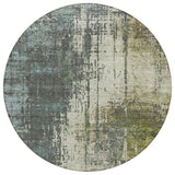 8' Sage Beige And Brown Round Abstract Washable Indoor Outdoor Area Rug