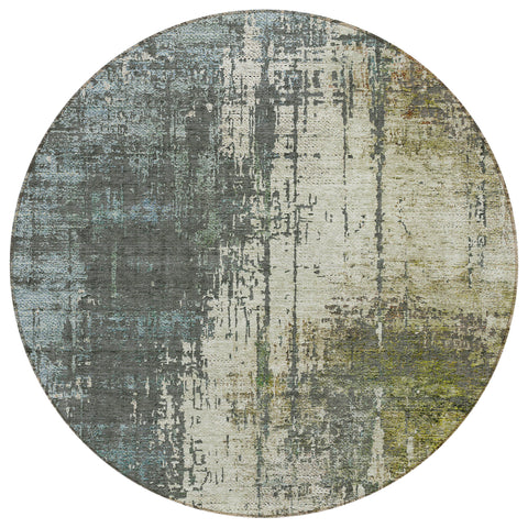 8' Sage Beige And Brown Round Abstract Washable Indoor Outdoor Area Rug