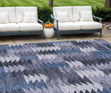 8' X 10' Navy Blue And Sky Blue Southwestern Washable Indoor Outdoor Area Rug