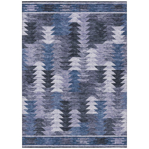 8' X 10' Navy Blue And Sky Blue Southwestern Washable Indoor Outdoor Area Rug