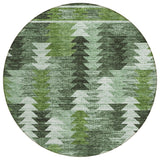 8' Olive Green And Fern Green Round Southwestern Washable Indoor Outdoor Area Rug
