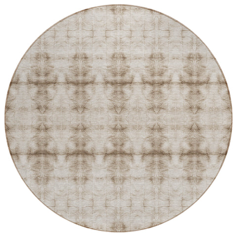 8' Beige Taupe And Tan Round Geometric Washable Indoor Outdoor Area Rug