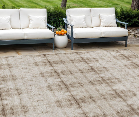 8' X 10' Beige Taupe And Tan Geometric Washable Indoor Outdoor Area Rug