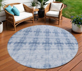 8' Navy Blue And Sky Blue Round Geometric Washable Indoor Outdoor Area Rug