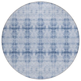 8' Navy Blue And Sky Blue Round Geometric Washable Indoor Outdoor Area Rug