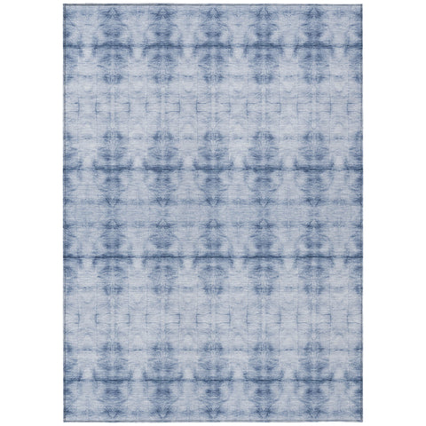 8' X 10' Navy Blue And Sky Blue Geometric Washable Indoor Outdoor Area Rug