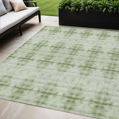 5' X 8' Sage And Green Geometric Washable Indoor Outdoor Area Rug