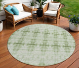 8' Sage And Green Round Geometric Washable Indoor Outdoor Area Rug