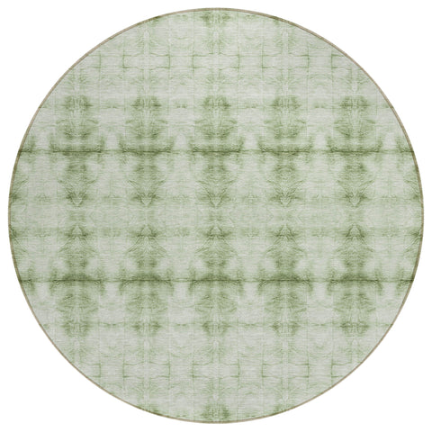 8' Sage And Green Round Geometric Washable Indoor Outdoor Area Rug