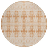 8' Salmon And Ivory Round Geometric Washable Indoor Outdoor Area Rug