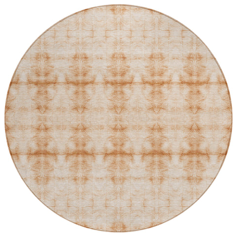 8' Salmon And Ivory Round Geometric Washable Indoor Outdoor Area Rug