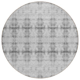 8' Silver And Gray Round Geometric Washable Indoor Outdoor Area Rug