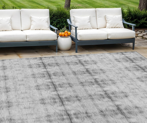 8' X 10' Silver And Gray Geometric Washable Indoor Outdoor Area Rug