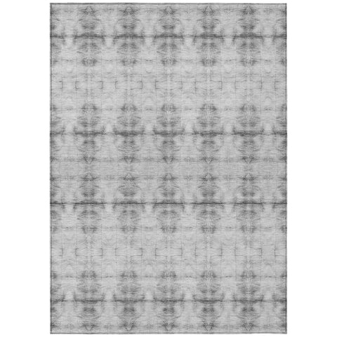 8' X 10' Silver And Gray Geometric Washable Indoor Outdoor Area Rug