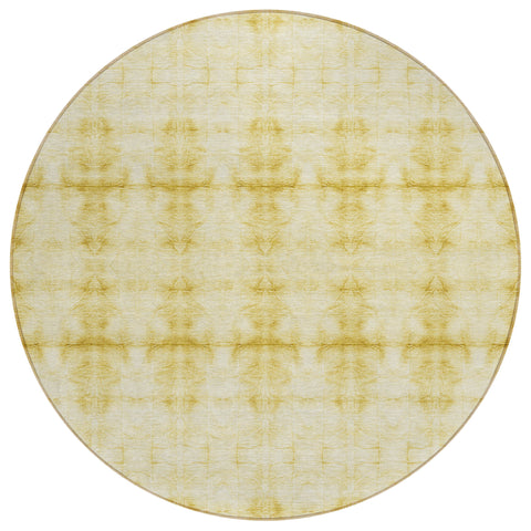 8' Wheat And Gold Round Geometric Washable Indoor Outdoor Area Rug
