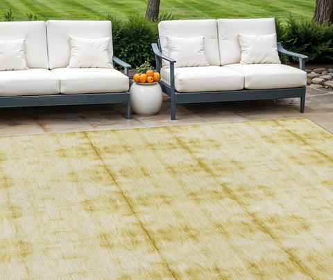 8' X 10' Wheat And Gold Geometric Washable Indoor Outdoor Area Rug