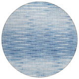8' Navy Blue And Sky Blue Round Abstract Washable Indoor Outdoor Area Rug