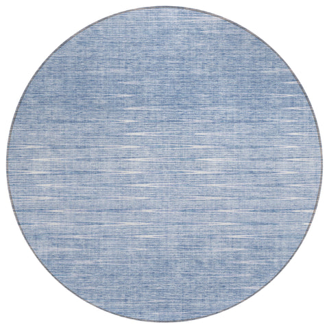 8' Denim Blue And Blue Round Abstract Washable Indoor Outdoor Area Rug