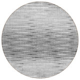 8' Gray And Charcoal Round Abstract Washable Indoor Outdoor Area Rug
