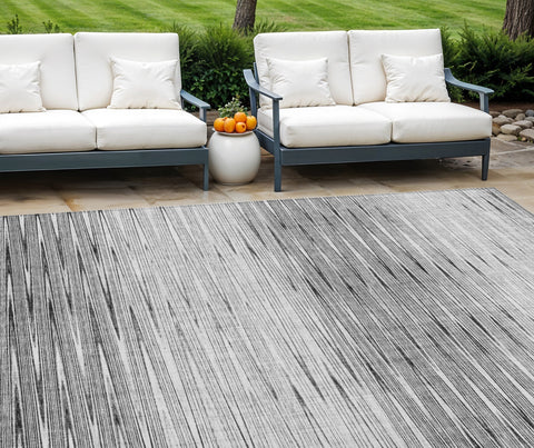 8' X 10' Gray And Charcoal Abstract Washable Indoor Outdoor Area Rug