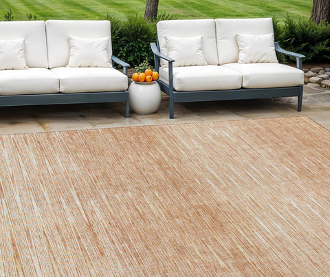 8' X 10' Salmon And Ivory Abstract Washable Indoor Outdoor Area Rug