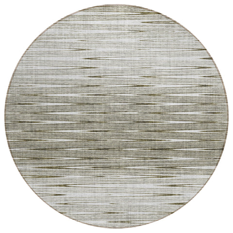 8' Taupe And Beige Round Abstract Washable Indoor Outdoor Area Rug