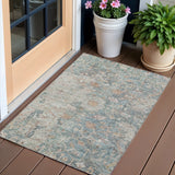 3' X 5' Green Blue And Gray Oriental Washable Indoor Outdoor Area Rug
