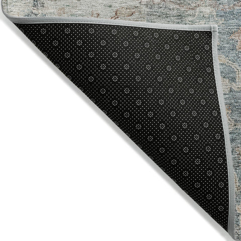 3' X 5' Green Blue And Gray Oriental Washable Indoor Outdoor Area Rug