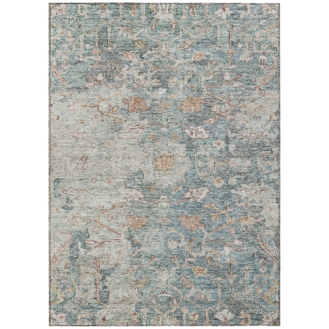 5' X 8' Green Blue And Gray Oriental Washable Indoor Outdoor Area Rug