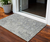 3' X 5' Gray Beige And Charcoal Oriental Washable Indoor Outdoor Area Rug
